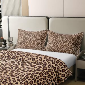 jejeloiu Leopard Print Duvet Cover 100% Cotton Queen Size Kids Cheetah Comforter Cover Set Safari Animal Bedding Cotton Duvet Cover Set Brown Black Bedspread Cover