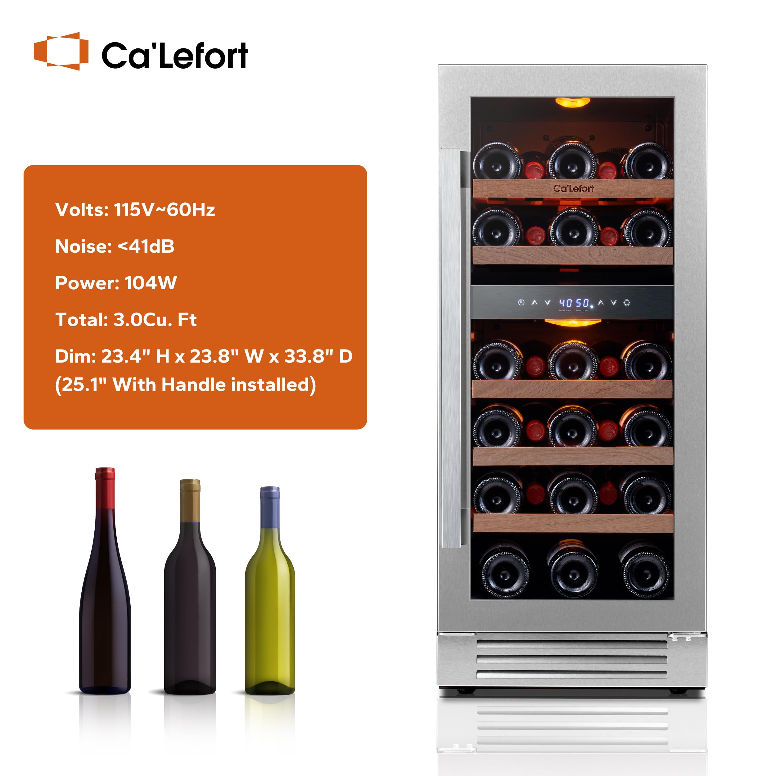 Ca'Lefort Wine Beverage Refrigerator - 39 Inch 34-65°F Drink Fridge Glass Door, 3 LED Beverage Cooler Built-in or Freestanding, Holds 180 Cans and 28 Bottles (24'' & 15" Bundle)