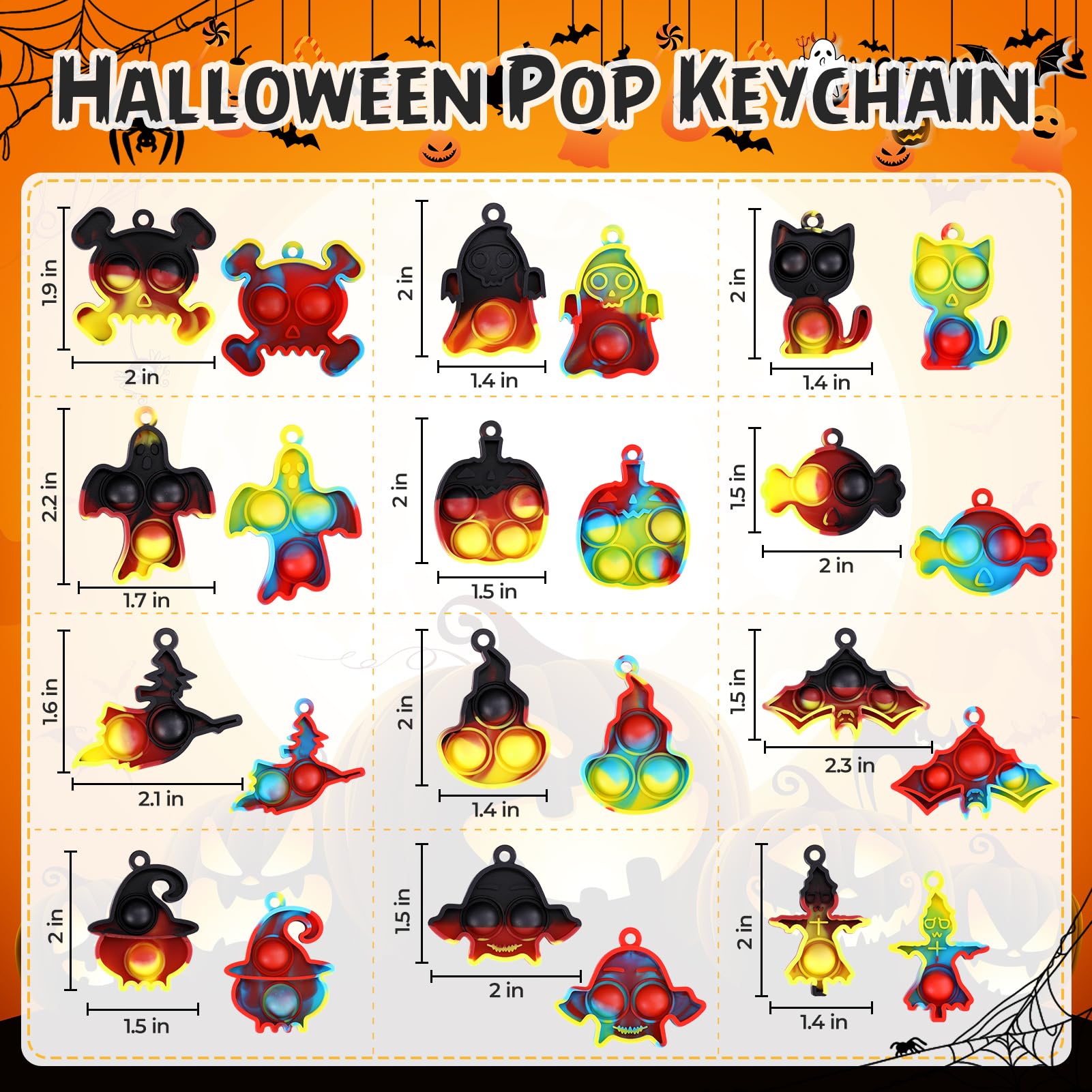 Halloween Party Favors for kids Pop Fidget Toys Bulk It 24 Pack,Halloween Party Supplies Halloween Classroom Favors Mini Pop keychain Its Halloween Prizes for Kids Bulk Halloween Toys Bulk Goodie bag