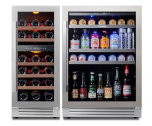 ca'lefort wine beverage refrigerator - 39 inch 34-65°f drink fridge glass door, 3 led beverage cooler built-in or freestanding, holds 180 cans and 28 bottles (24'' & 15" bundle)