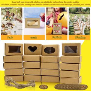 RYKOMO 60 PCS Soap Boxes for Homemade Soap 3.55 X 2.4 X 1.2 Inch Small Soap Packaging Boxes Kraft Soap Box with Window Mini Soap Gift Boxes for Homemade Soap Bakery Candy Cookies Packaging