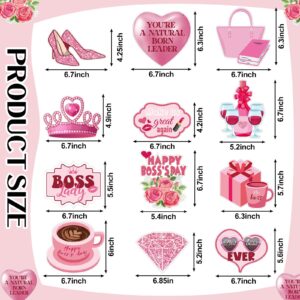 Harloon 39 Pcs Happy Boss's Day Hanging Decorations Include 3 No DIY Boss Day Banner 24 Lady Cutouts with 12 Hanging Swirls Pink Boss's Day Decor for Female Boss Best Boss Ever Party Decorations