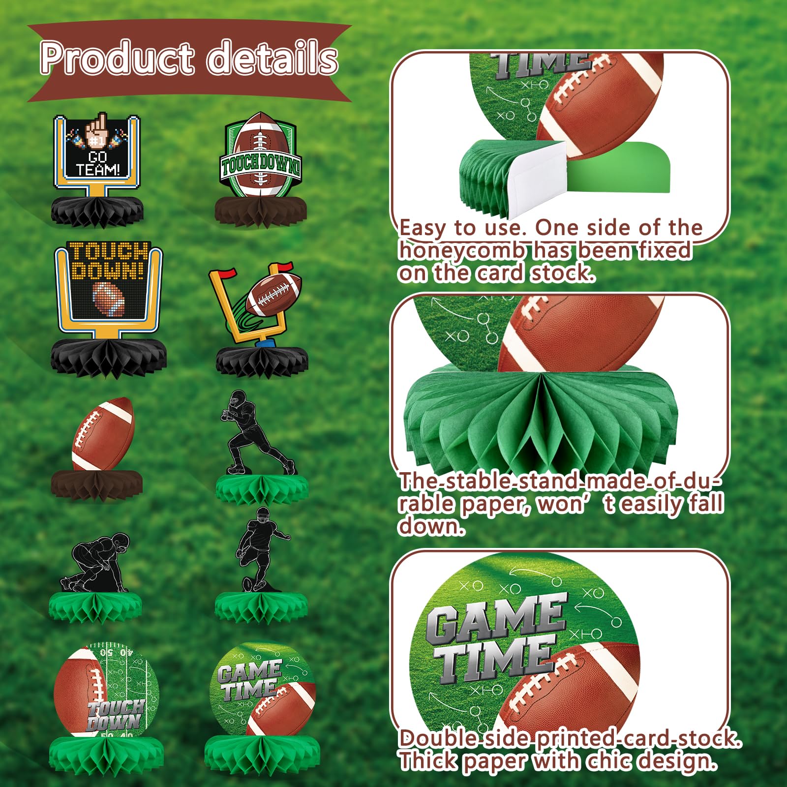 Gatherfun 10PCS Football Party Decorations Football Table Centerpiece Football Honeycomb Centerpieces Table Toppers for Football Birthday Party Football Gameday Tailgate Party Supplies