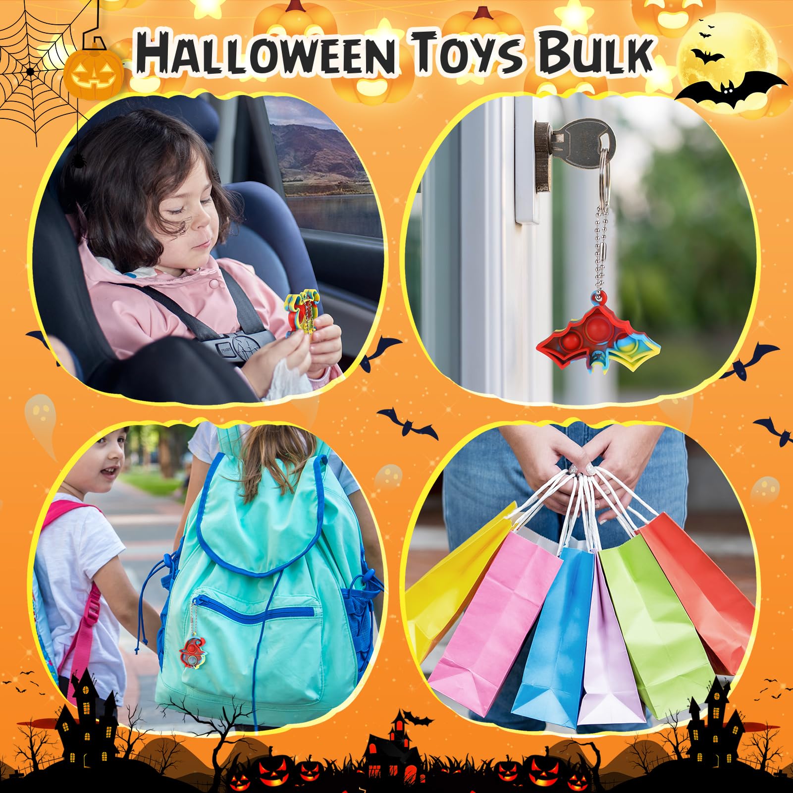 Halloween Party Favors for kids Pop Fidget Toys Bulk It 24 Pack,Halloween Party Supplies Halloween Classroom Favors Mini Pop keychain Its Halloween Prizes for Kids Bulk Halloween Toys Bulk Goodie bag