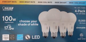 feit electric white 17.5w led bulb 1600 lumens,1 count (pack of 4)