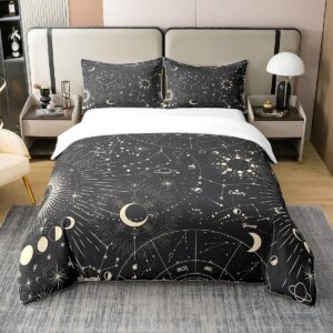 jejeloiu sun moon duvet cover 100% cotton queen size 1 panel boho exotic bedding cotton duvet cover set solar system galaxy astrology space bedspread cover