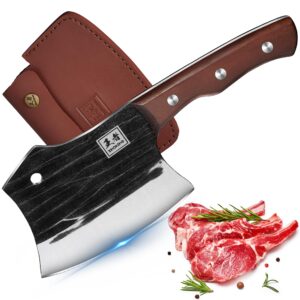 enoking meat cleaver, 5.7 inch butcher knife cleaver knife heavy duty bone chopper axe with wood handle, hand forged bone cutting knife, full tang chopping knife for kitchen camping bbq outdoor