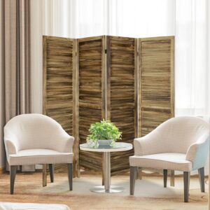 ECOMEX Room Divider 4 Panel with Louvered Design, 5.6ft Tall Wood Partition Room Dividers and Folding Privacy Screens, Freestanding Room Separators Divider Wall Fully Assembled, Brown