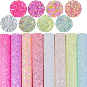 greatdiy sparkly glaze candy color chunky glitter fabric sheets 8 x 12 inch shiny multiple solid color summer faux leather for bows (glaze candy color)