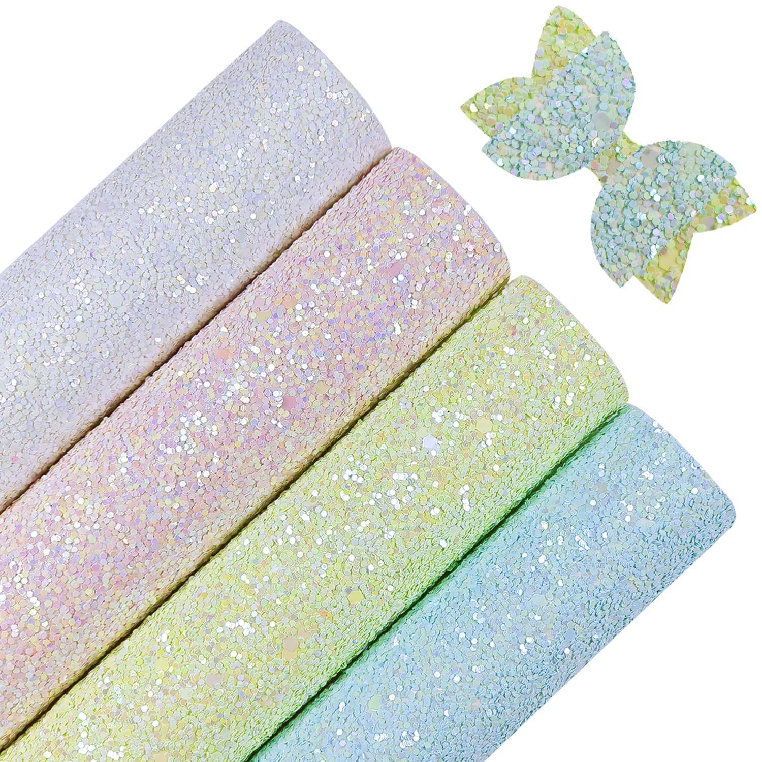 Greatdiy Sparkly Glaze Candy Color Chunky Glitter Fabric Sheets 8 x 12 inch Shiny Multiple Solid Color Summer Faux Leather for Bows (Glaze Candy Color)