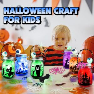 Shemira Halloween Craft Kit for Kids, 6 pcs Glass Mason Jar with Accessories for DIY Lantern Jar, Halloween Art & Craft Party Supplies, Halloween Art Activities,Halloween Craft and Art Party Supplies