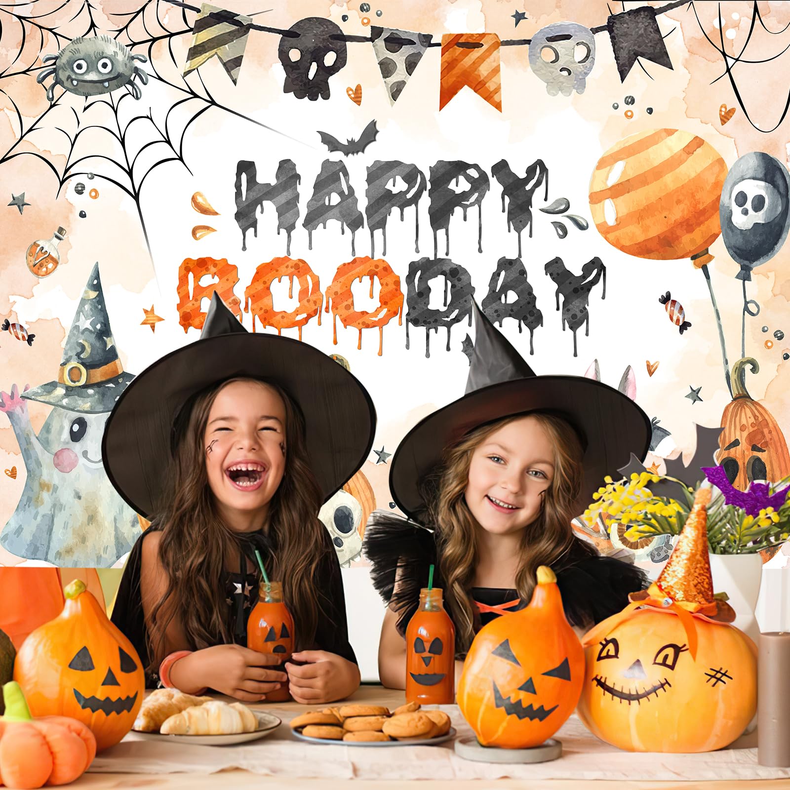 Avezano Halloween Booday Birthday Party Backdrop, Happy Boo Day Party Decorations Photoshoot Backdrops Halloween Happy Boo Day Party Banner Cute Spooky Ghost Birthday Decor Supplies Boys Girls (7x5ft)