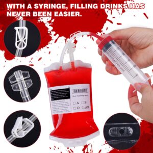 74Pcs Halloween Blood Bag for Drinks Reusable Blood Bags Drink Pouches Blood IV Bags Pill Candy Bottles Jelly Syringe for Halloween Masquerade Nurse Zombie Vampire Party Supplies Decoration