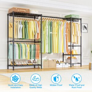 Ulif E10 Clothes Rack（With Stretchable Hanger Rod）Freestanding Clothing Racks for Hanging Clothes，Adjustable Closet Organizer System，Portable Garment Rack 73-97"W x 15" D x 72" H，Max Load 800LBS，Black