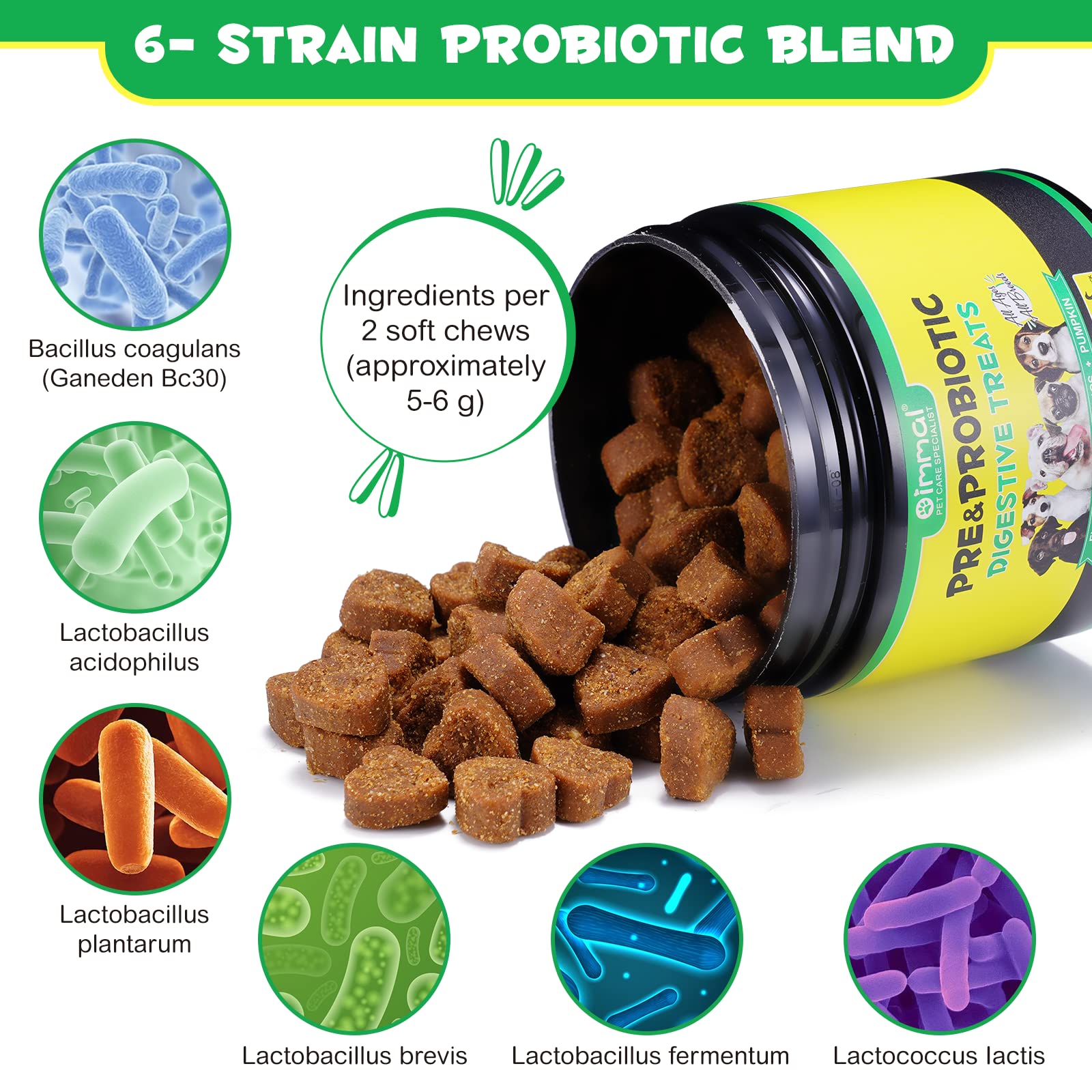 Probiotics for Dogs with Prebiotics and Digestive Enzymes, Dog Probiotics Chews Omega-3 & 6, Vitamin, Improve Digestion, Immunity, Reduce Diarrhea, Gas