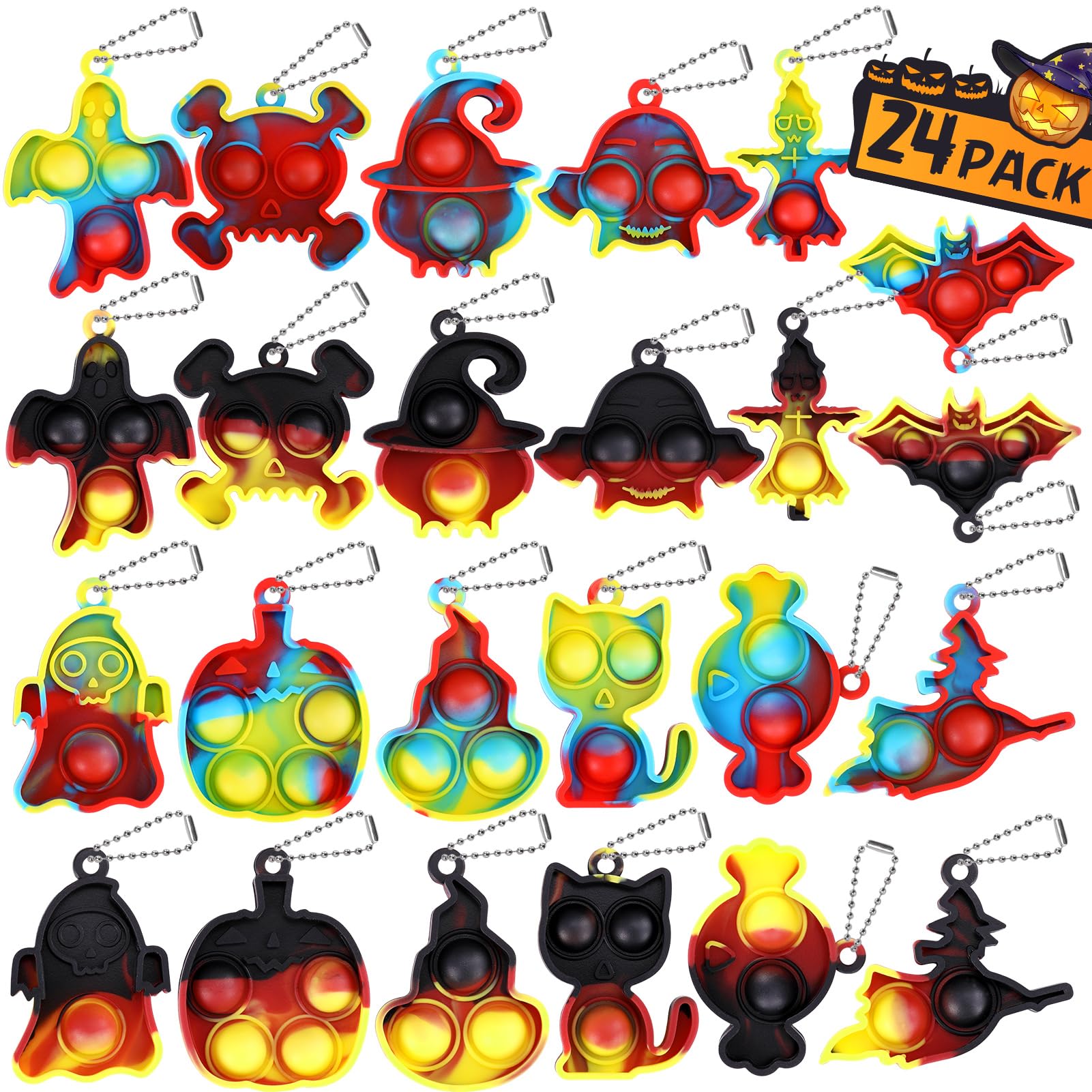 Halloween Party Favors for kids Pop Fidget Toys Bulk It 24 Pack,Halloween Party Supplies Halloween Classroom Favors Mini Pop keychain Its Halloween Prizes for Kids Bulk Halloween Toys Bulk Goodie bag