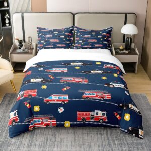 fire truck door duvet cover 100% cotton queen sizecartoon car bedding cotton duvet cover set police car bedding set firefighter comforter cover set firemen car vehicle red black blue bedspread cover