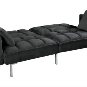 Container Furniture Direct Regal Convertible Sleeper Sofa Bed, Velvet Pull Out Couch with Mid-Century Style, Tufted Design and Metal Legs, Ideal for for Guests and Sleepovers, Black