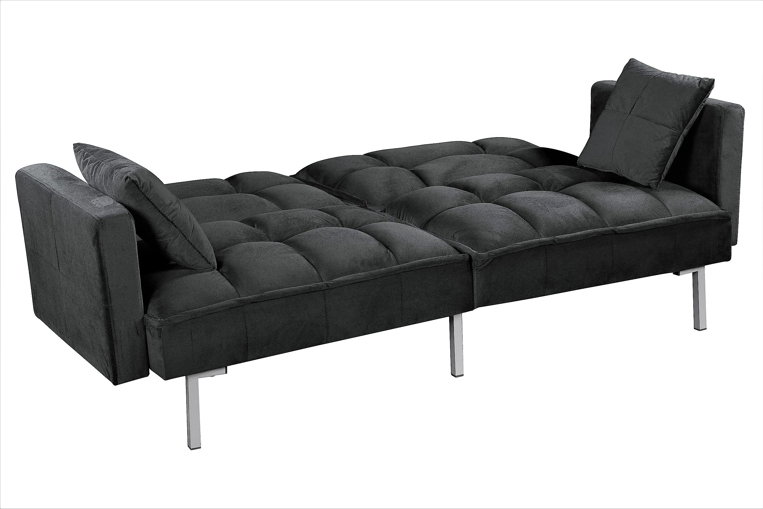 Container Furniture Direct Regal Convertible Sleeper Sofa Bed, Velvet Pull Out Couch with Mid-Century Style, Tufted Design and Metal Legs, Ideal for for Guests and Sleepovers, Black