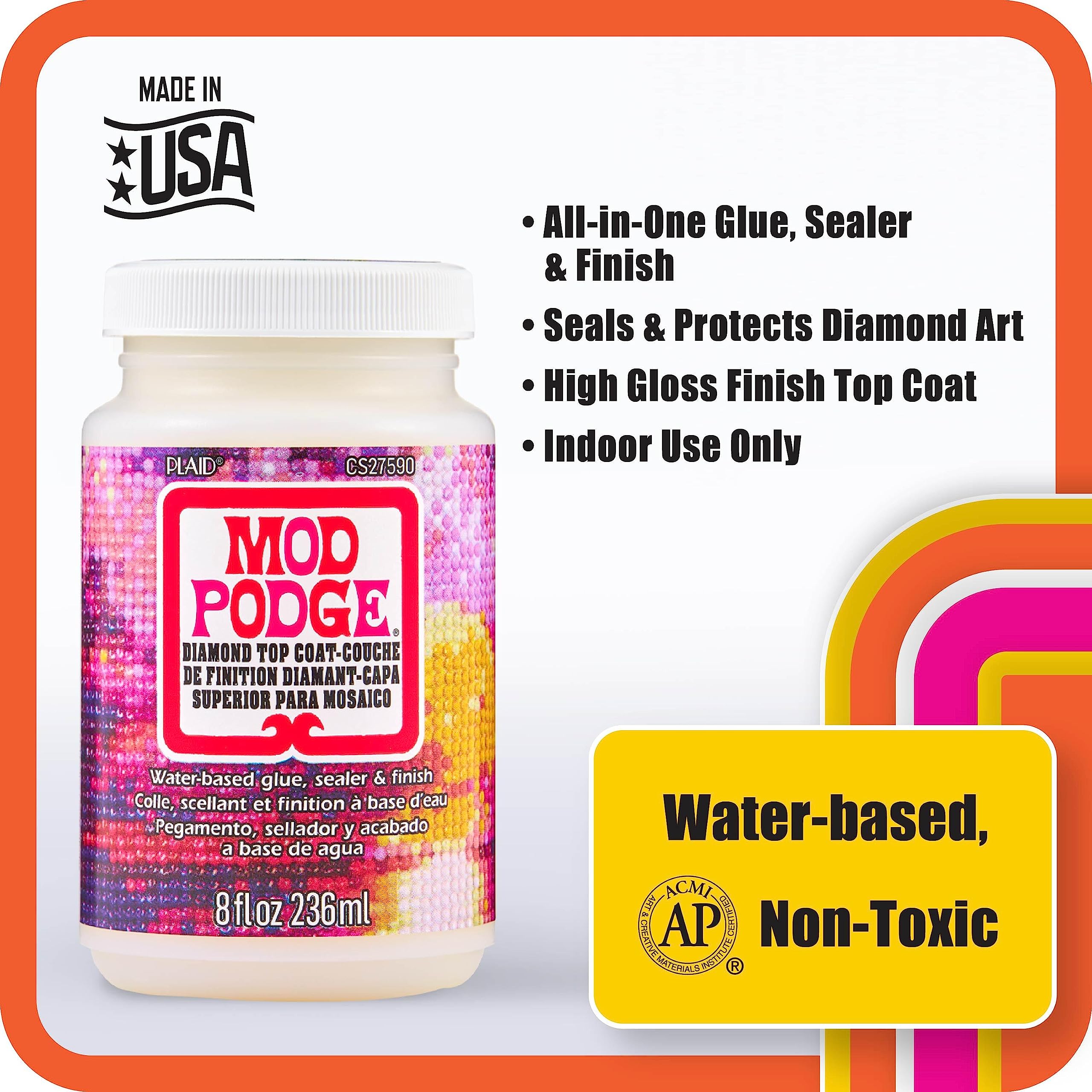 Mod Podge Top Coat, Premium All-in-One Glue, Sealer, and Finish Perfect for Preserving Diamond Puzzle Arts and Crafts Projects, CS27590, Clear