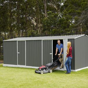 Absco Workshop 20 Ft. x 10 Ft. Metal Storage Shed DIY Galvanized Steel Sheds for Lawn Mower, Equipment, Workbench, Tools, Garden in The Yard, Garden, Patio, Outdoor Storage (Woodland Gray)