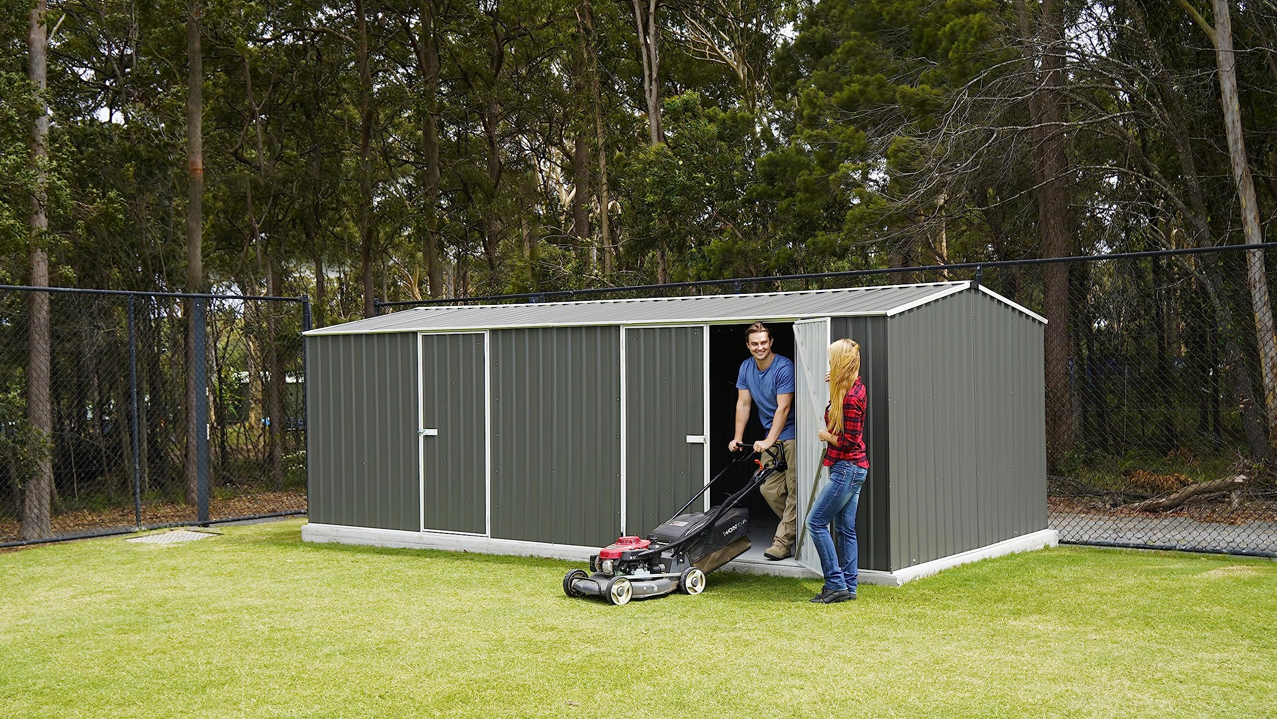 Absco Workshop 20 Ft. x 10 Ft. Metal Storage Shed DIY Galvanized Steel Sheds for Lawn Mower, Equipment, Workbench, Tools, Garden in The Yard, Garden, Patio, Outdoor Storage (Woodland Gray)