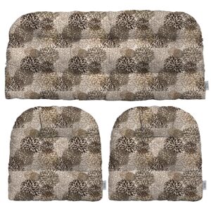 RSH DECOR: 3-Piece Wicker Tufted Cushion Set | 44” x 22" & 22" x 22" | All-Weather Spun Fabric | Water-Resistant | Outdoor Loveseat & U-Shape Cushions for Patio Furniture | Blooms Matte Black Floral