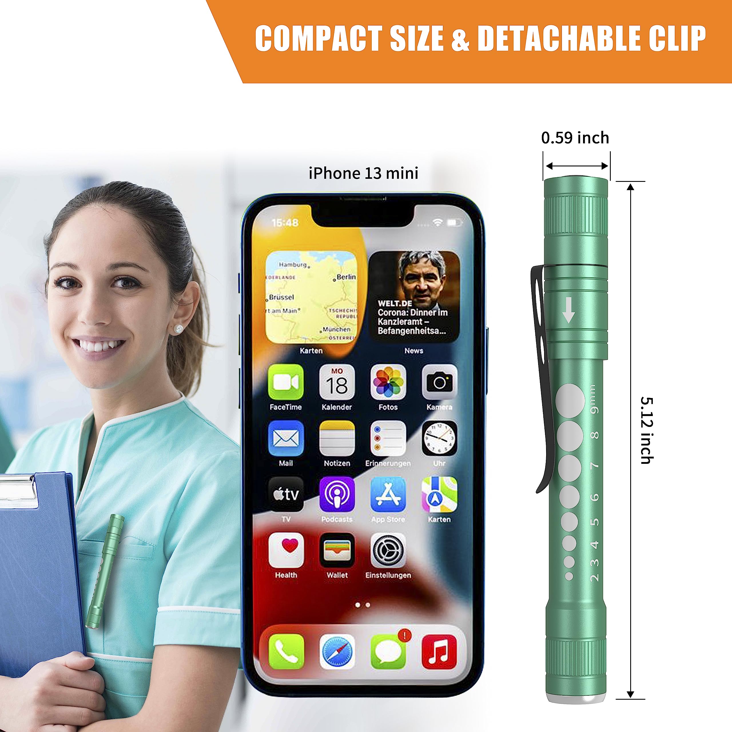 BIZOUTER Dual Beam LED Medical Penlights for Nurses Nursing Students Doctors Pen Lights with Pupil Gauge Pocket USB Rechargeable Medical Pen Light