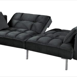 Container Furniture Direct Regal Convertible Sleeper Sofa Bed, Velvet Pull Out Couch with Mid-Century Style, Tufted Design and Metal Legs, Ideal for for Guests and Sleepovers, Black