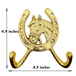 5MOONSUN5 Brass Horseshoe Hook, Rustic Ranch Wall Mounted Coat Hanger, 1.1x4.5x5 inches, 3.5 lbs Weight Capacity, Gold Finish