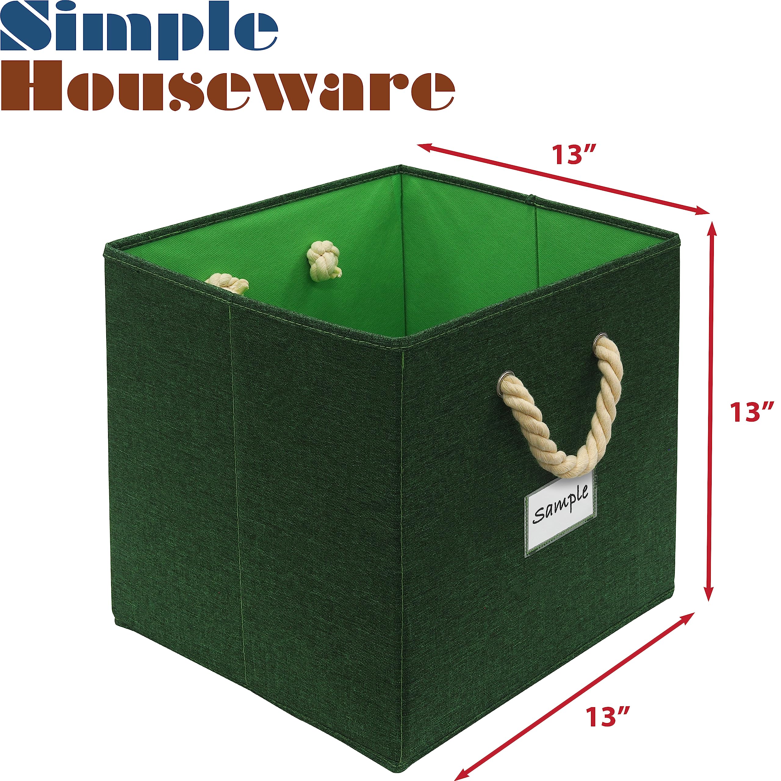 Simple Houseware 13" Cube Storage Bin With Braided Rope Handles, 3 Pack, Forest Green