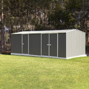 Absco Workshop 20 Ft. x 10 Ft. Metal Storage Shed DIY Galvanized Steel Sheds for Lawn Mower, Equipment, Workbench, Tools, Garden in The Yard, Garden, Patio, Outdoor Storage (Woodland Gray)