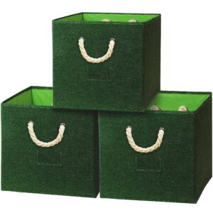 simple houseware 13" cube storage bin with braided rope handles, 3 pack, forest green