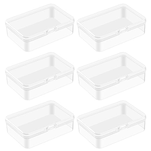 6 PCS Mini Clear Plastic Storage Containers Box Case with Lids Clear Rectangle Box Small Clear Container for Small Items and Other Craft Projects, 3.3 X 2.4 X 1 Inch