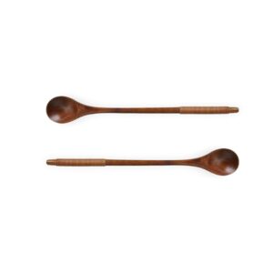 handmade wooden long handle coffee spoon stirrer with cable tie, retro honey jar spoons teaspoon tea stirring spoon (2 pack)