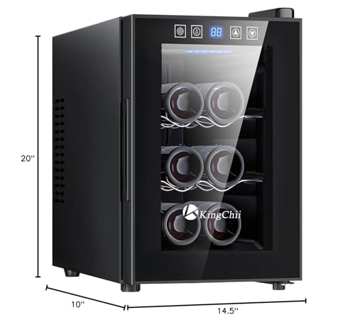 KingChii 6 Bottle Thermoelectric Wine Cooler Refrigerator Advanced Cooling Technology, Stainless Steel & Tempered Glass For Red Wine, Champagne for Home, Kitchen, or Office