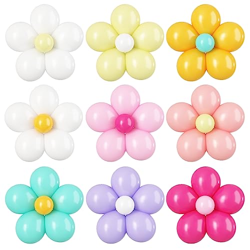 16 Set Daisy Flower Balloons DIY Kit,Pink White Yellow Latex Flower Balloon Party Decorations for Birthday Baby Shower Wedding Anniversary Daisy Groovy Fairy Flower Theme Decor