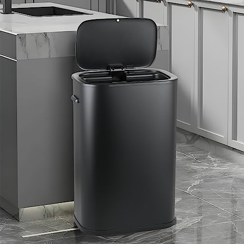 MoNiBloom 14.5-Gallon Touchless Automatic Motion Sensor Trash Can with Soft-Close Lid for Kitchen Bathroom Bedroom Living Room Home Office Dorm Fingerprint-Proof Garbage Container Bin Black 55-Liter