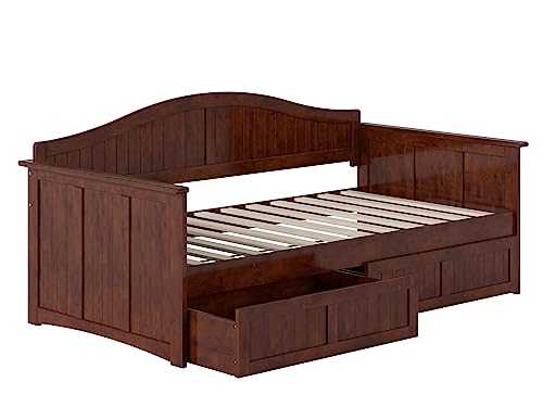 AFI, Nantucket Twin Size Wood Daybed Frame with 2 Storage Drawers, Walnut (Brown)