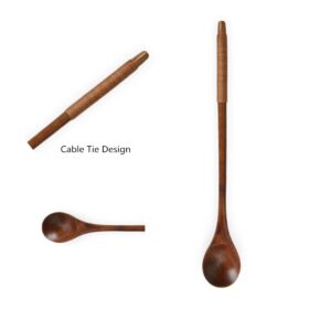 Handmade Wooden Long Handle Coffee Spoon Stirrer with Cable Tie, Retro Honey Jar Spoons Teaspoon Tea Stirring Spoon (2 Pack)