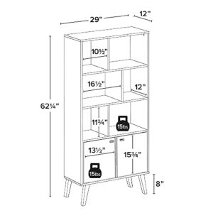 Prepac Milo Mid-Century Modern Bookcase with Six Shelves, Two Doors, and Brushed Brass-Finished Knobs