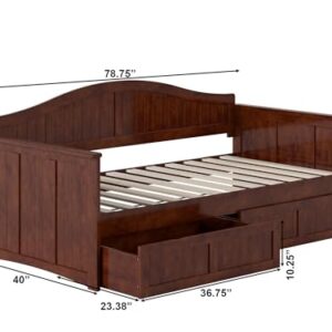 AFI, Nantucket Twin Size Wood Daybed Frame with 2 Storage Drawers, Walnut (Brown)