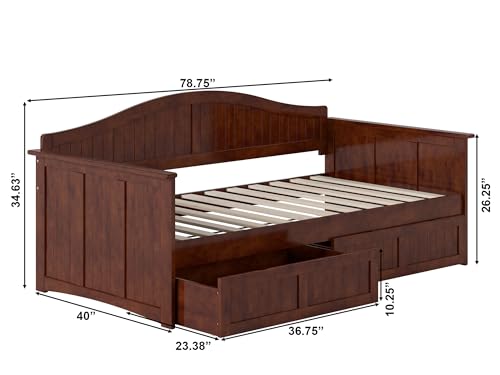 AFI, Nantucket Twin Size Wood Daybed Frame with 2 Storage Drawers, Walnut (Brown)