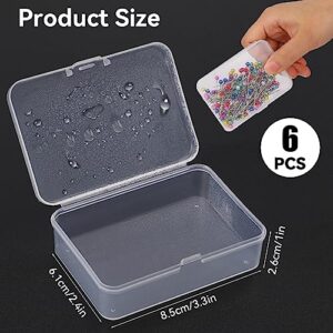 6 PCS Mini Clear Plastic Storage Containers Box Case with Lids Clear Rectangle Box Small Clear Container for Small Items and Other Craft Projects, 3.3 X 2.4 X 1 Inch