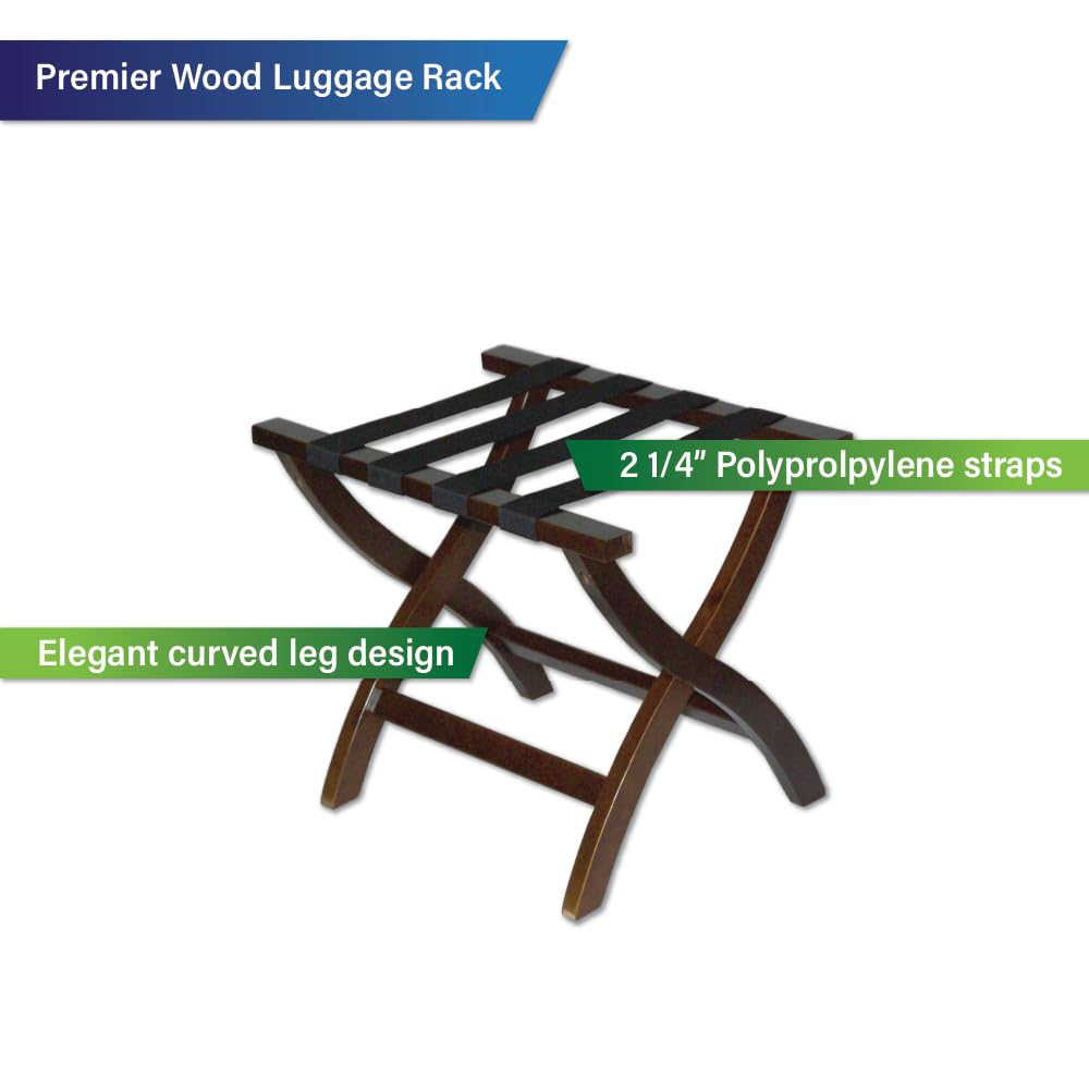 CSL Premier Wood Luggage Rack for Hotel Guest Room, Bedroom for Suitcases, Bags, Foldable for Easy Storage, Dark Brown Finish