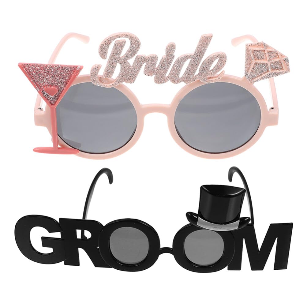 Gadpiparty 2pcs Bride Groom Glasses Bridal Shower Supplies Wedding Shower Eyewear Bachelor Party Sunglasses Bachelorette Diamond Decor Wedding Shower Eyeglasses Flash Plastic Bridegroom