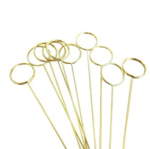 20 pcs golden metal wire floral place card holder flower picks sticks clip round photo memo note holder picks clay cake accessories for wedding birthday party(13 inch)