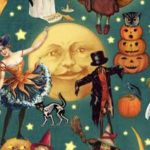 Vintage Halloween Witch Moons Pumpkins and Moons Cotton Precut Fabric by The Yard