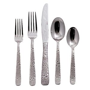 vikko silverware set, hammered metal set of flatware, service for 4 strong and durable 18/10 stainless steel flatware set, 20 piece set, dishwasher safe