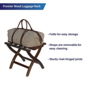 CSL Premier Wood Luggage Rack for Hotel Guest Room, Bedroom for Suitcases, Bags, Foldable for Easy Storage, Dark Brown Finish